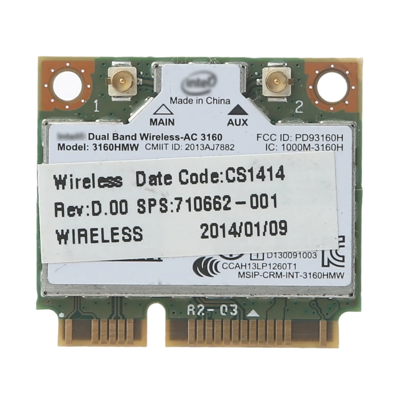 

Двухдиапазонная сетевая карта Wireless-AC 3160 3160HMW, 2 BT 4,0 Mini PCI-e LAN Card, поддержка 802.11a 433 Мбит/с