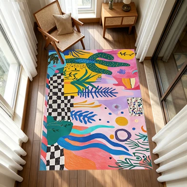 Colorful Abstract Boho Style Cactus Plant Carpet Modern Graffiti Art Rug Floor Non-Slip Mat for Bedroom Dormitory