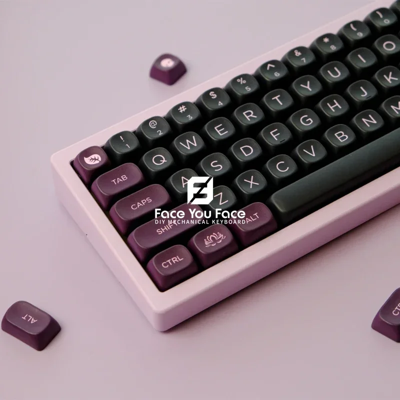 Imagem -02 - Teclas Conjunto Preto Lótus Moa Perfil Pbt Keycaps Sublimação de Tinta para mx Switch Gaming Teclado Mecânico sem Fio Keycap 129