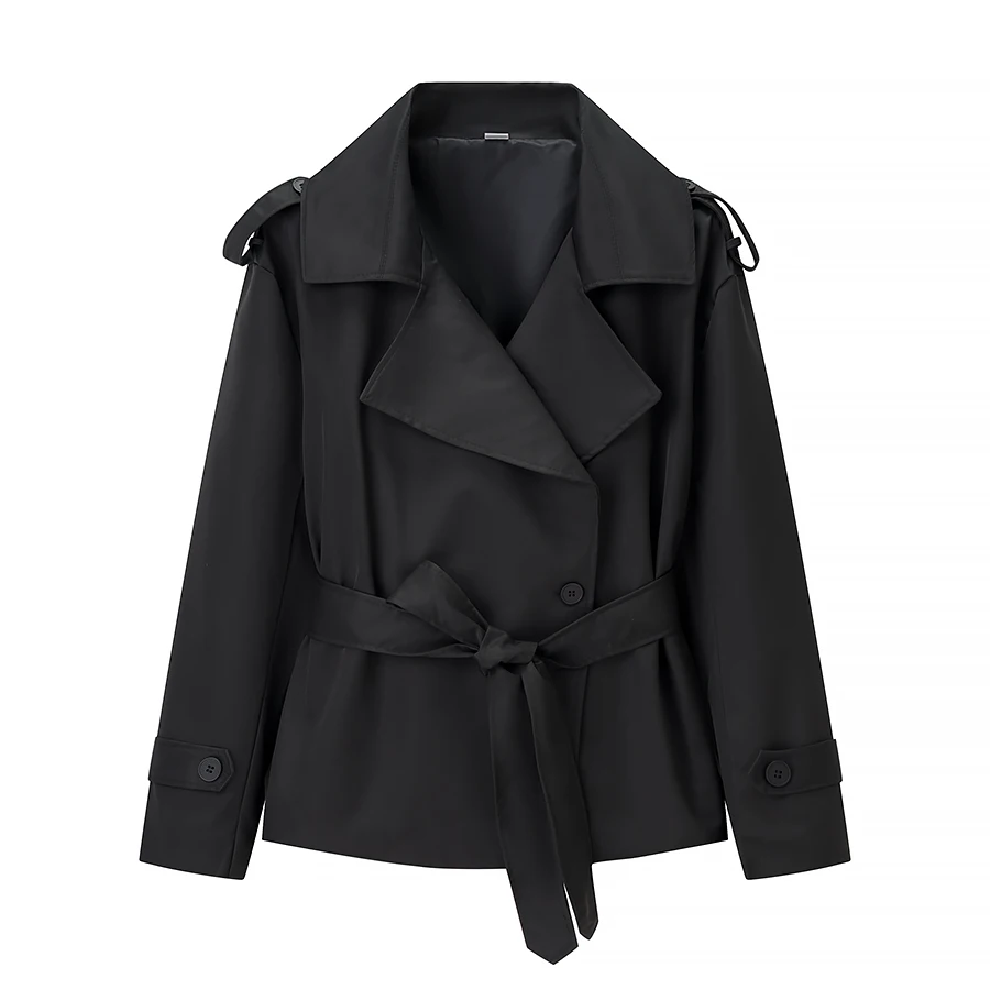 Damen-Windbreaker mit Schnürung, schickes Reverskragen, lange Ärmel, breite Schulter, kurze Mäntel, 2025, Herbst, elegante Pendel- und Alltagsjacke – Detail 11