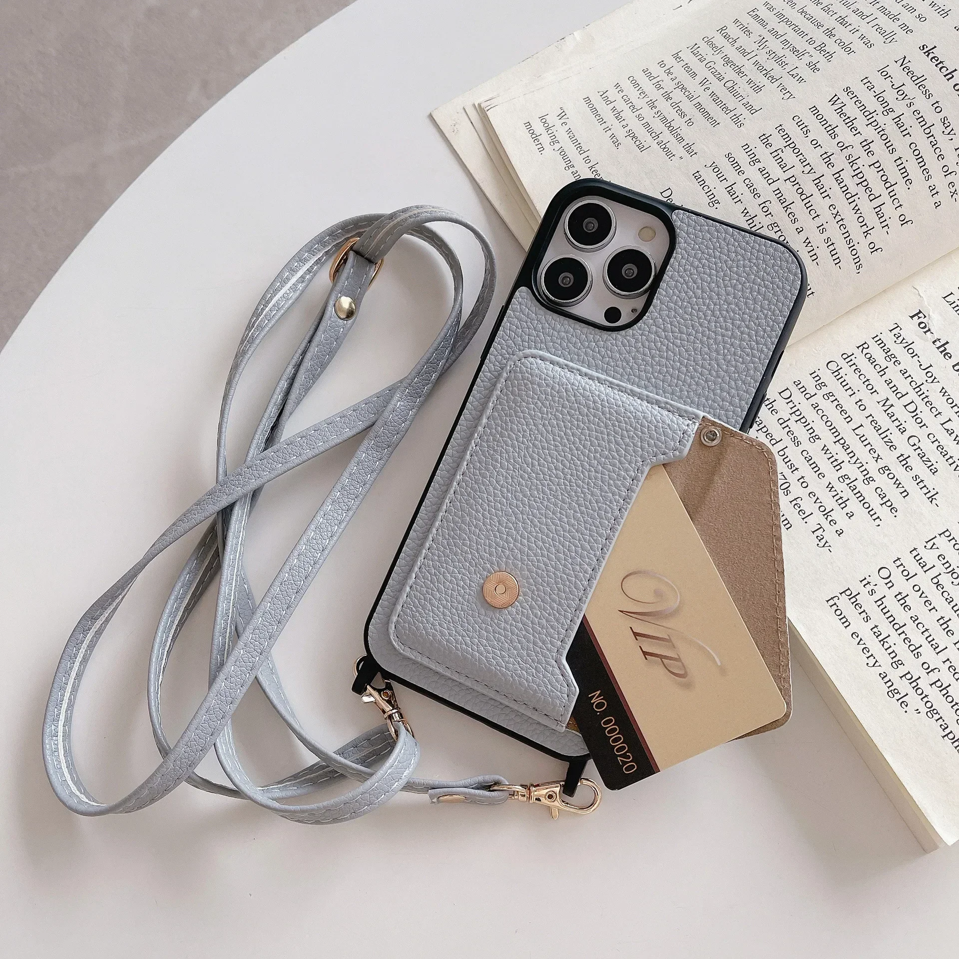 Capa de couro com alça ajustável, estojo para telefone, porta-cartão carteira, iPhone 16, 15, 14 Plus, 13, 12, 11 Pro Max