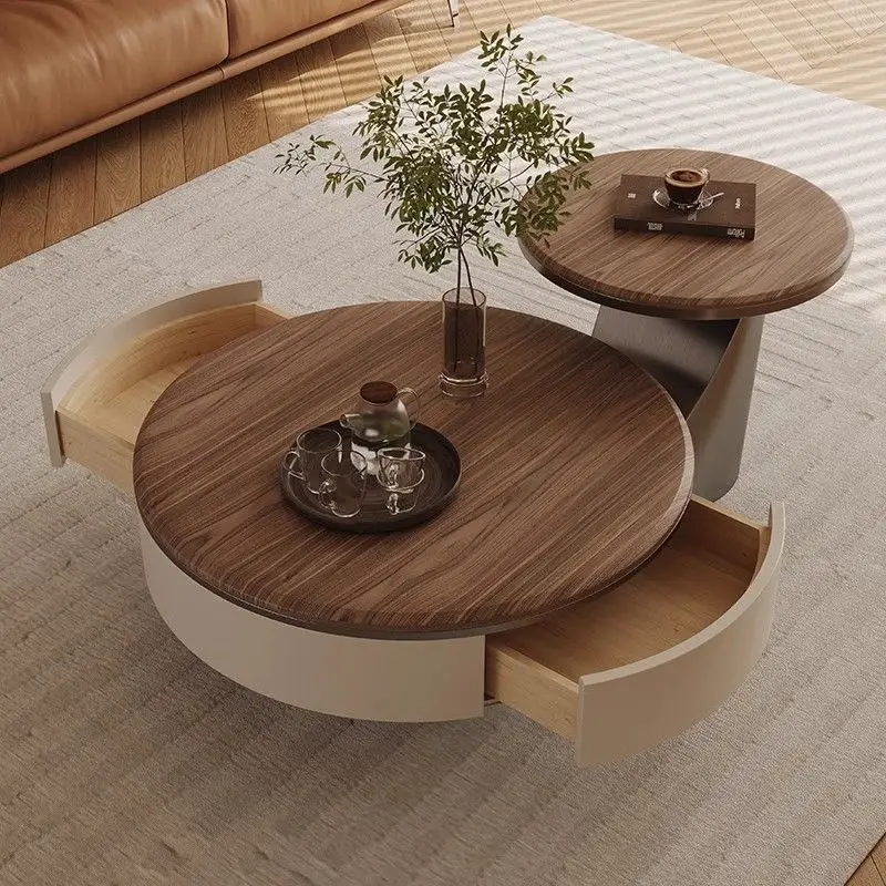Light Luxury Simple Modern Medium Living Room Coffee Table Walnut Surface Antique Touch Durable Metal