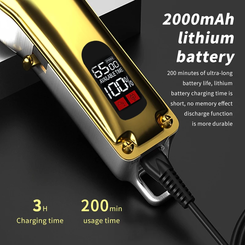 WAIKIL-ماكينة حلاقة الشعر المهنية ، شاشة عرض LCD ، ماكينة قص الشعر الكهربائية اللاسلكية ، جميع المعادن ، عالية الجودة ، الأكثر مبيعًا