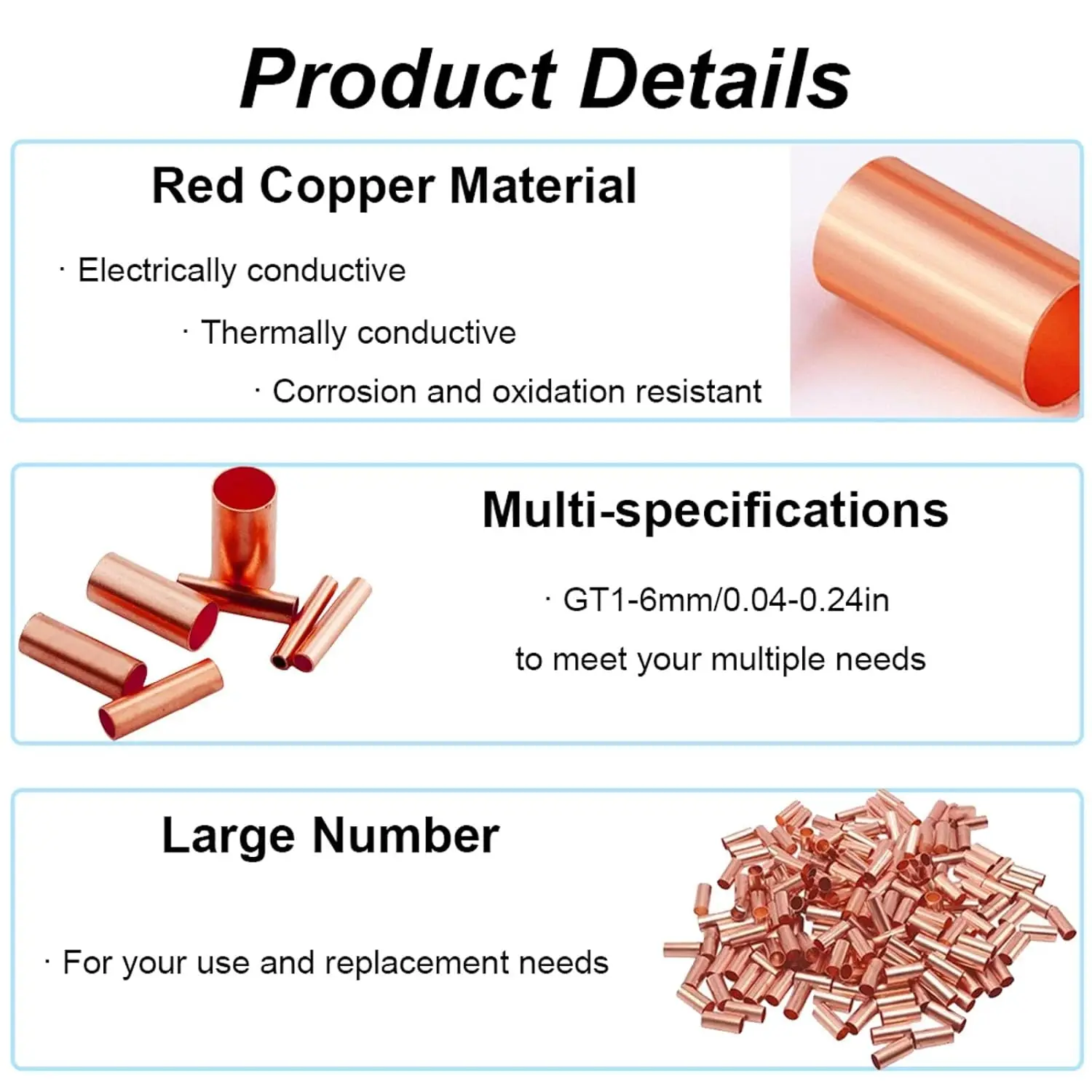 250Pcs Wire Connector Terminals  7 Size Copper Crimp Connector Non Insulated Electrical Butt Terminal Assortment Kit