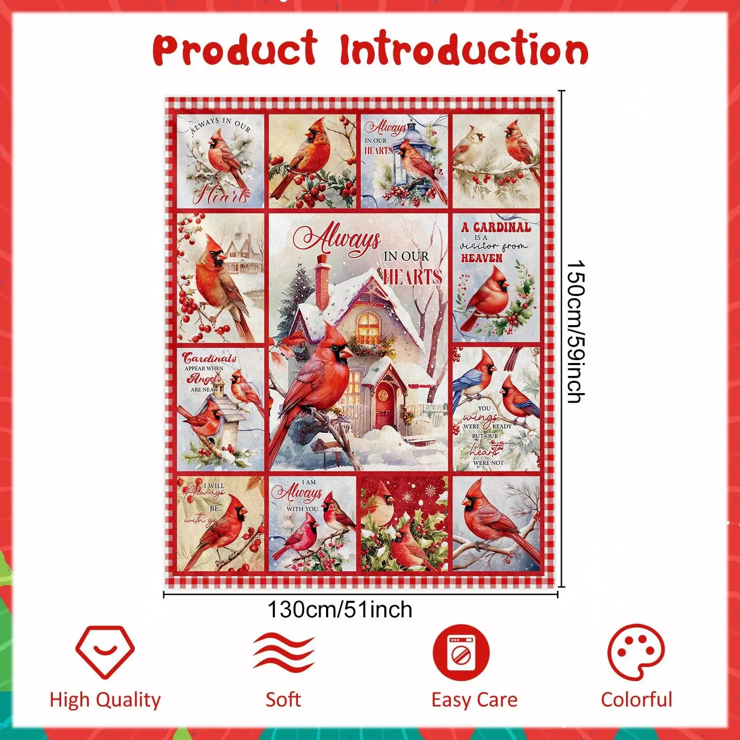 Cardinal Throw Blanket Gifts - Red Cardinal Birds Gifts for Women Men Girls Winter Christmas Soft Flannel Throw Blanket for Bed