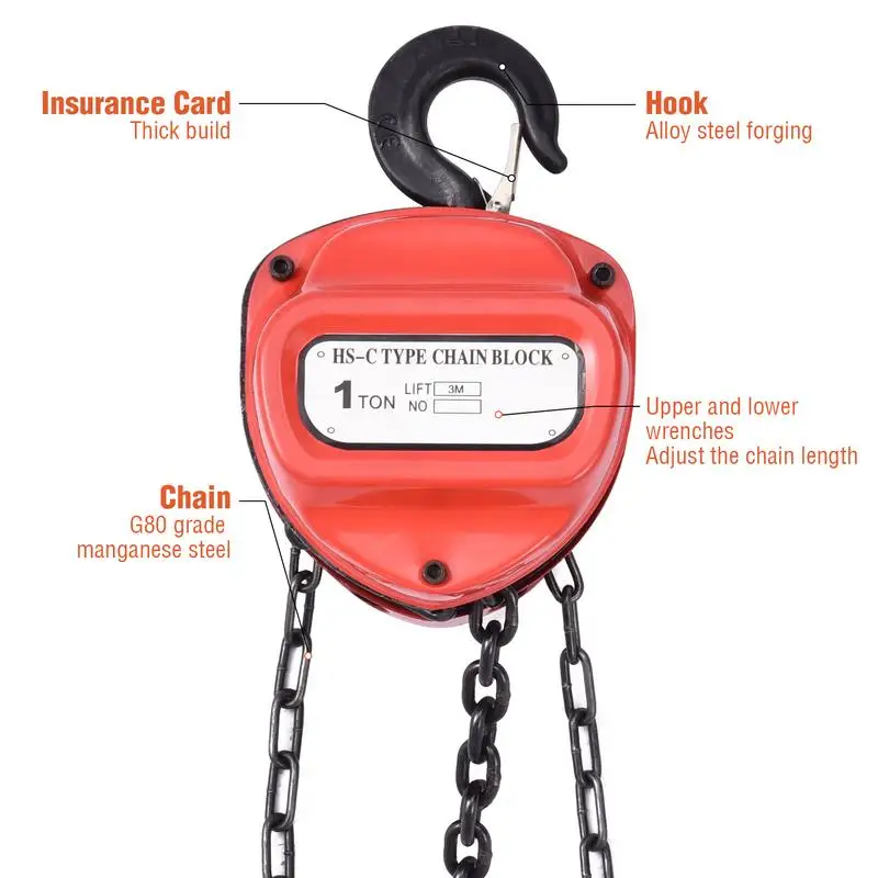 Hand Chain Hoist 20ft/10m Lift Hand Chain Block with Hook Heavy Duty Steel Anti-Slip Chain Fall for Warehouse Building