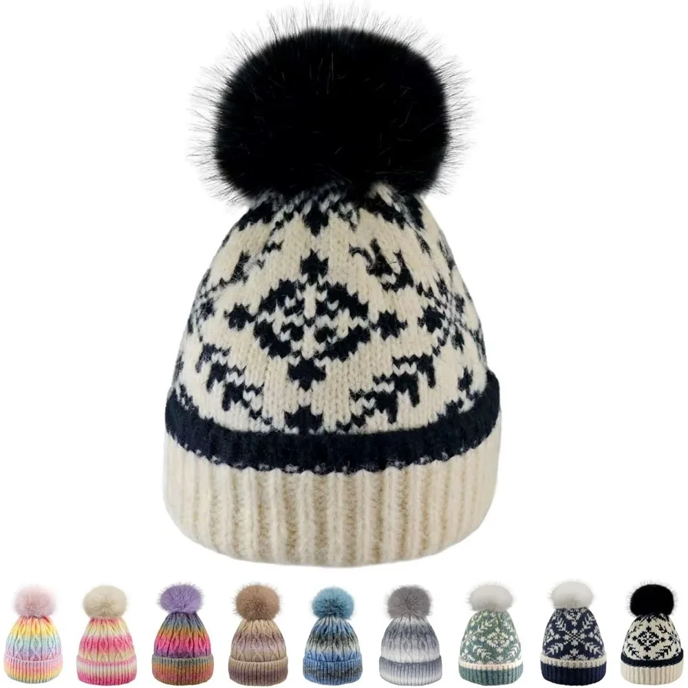 

Женская зимняя шапка-бини-кашемировый внутренний слой, массивная вязаная шапка с помпоном для девочек в холодную погоду