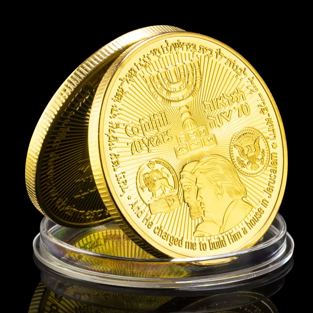 The Temple Coin Donald Trump Gold Plated Souvenir Coin King Cyrus Jewish Temple Jerusalem Israel Commemorative Coin