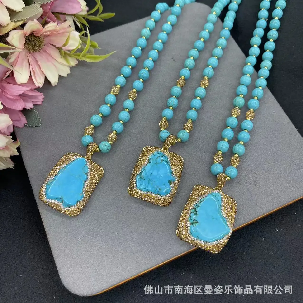 Unshaped turquoise fashion sweater chain original design Natural stone necklace European and American jewelry