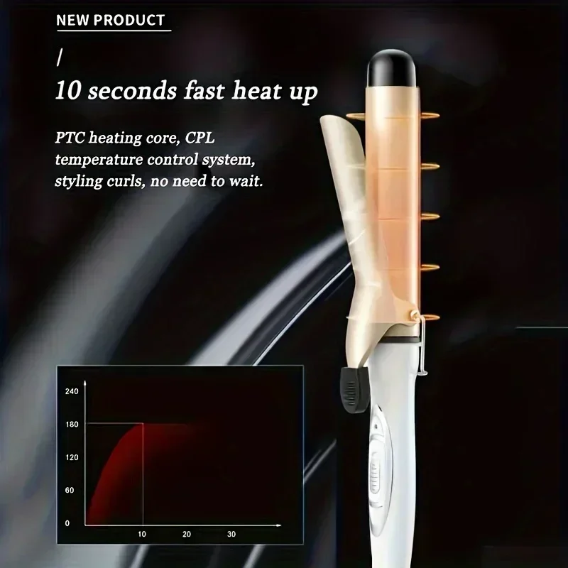 مكواة تجعيد برميل مزدوج 32 مم و25 مم - شعر مجعد ناعم ومجعد كبير، قابس أمريكي، تصميم عصري باللون الأسود الذهبي، مناسب للشعر الطويل.