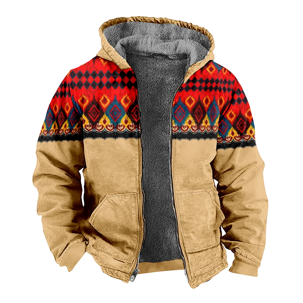 Abrigos de chaquetas de invierno para hombre, abrigo de ropa de algodón con patrón de estilo geométrico vintage, estilo 3D de moda para viajar