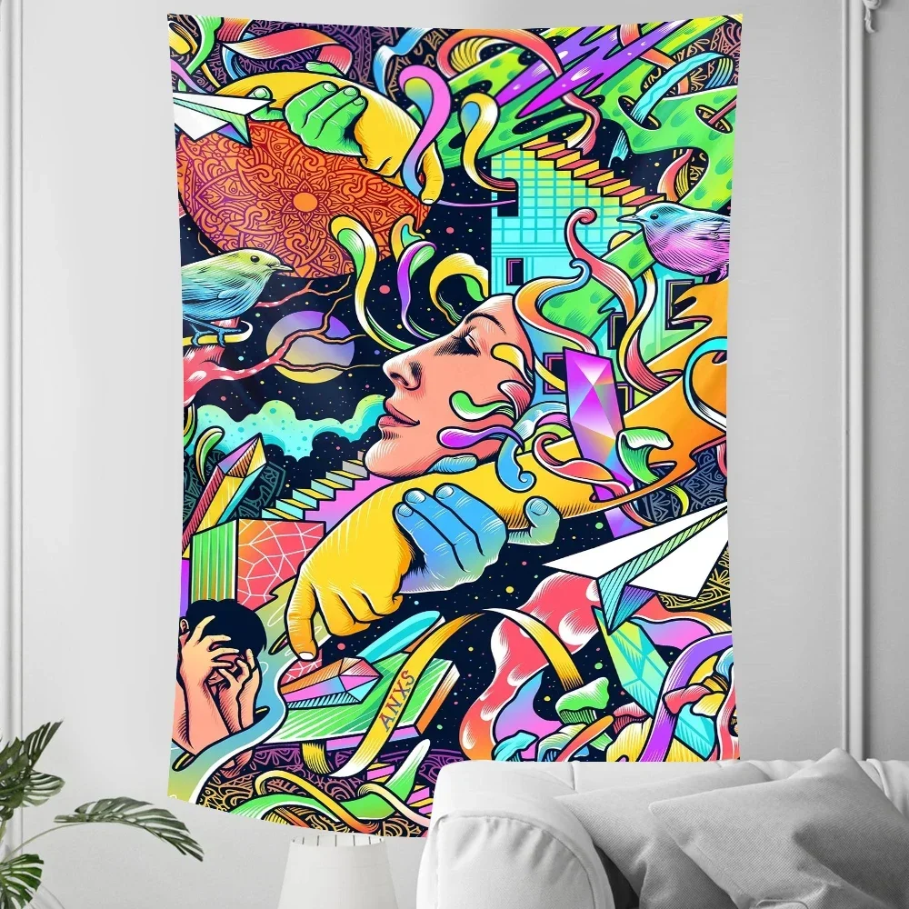 Abstract watercolor painting psychedelic scene home art decoration Datura tapestry Hippie Bohemian decorative sheet yoga mat