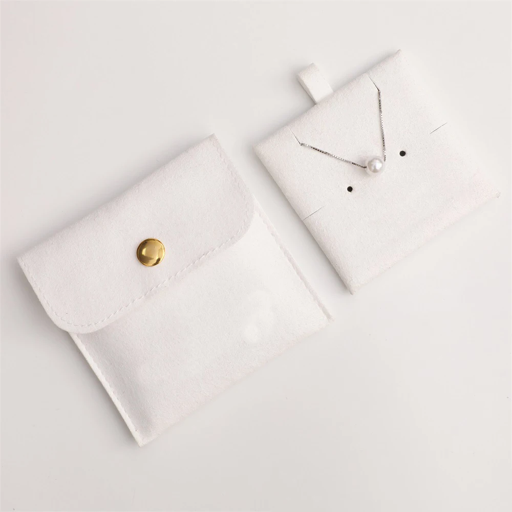 Velvet Jewelry Bag Microfiber Snap Button Earrings Ring Storage Bag Bracelet Necklace Packaging Portable Flap Pouch Organization