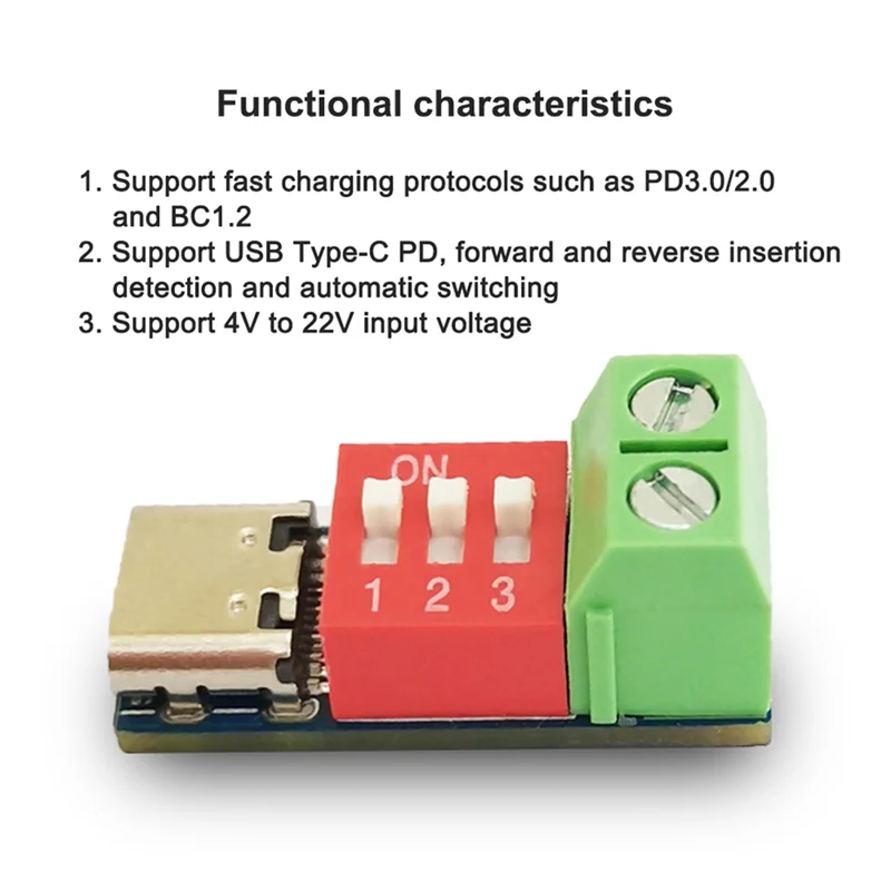 

B50B-1PCS Type-C PD QC Триггер 5 В-20 В постоянного тока Регулируемое напряжение Модуль питания Циферблат Регулировка напряжения Быстрая зарядка Приманка Модуль Dura