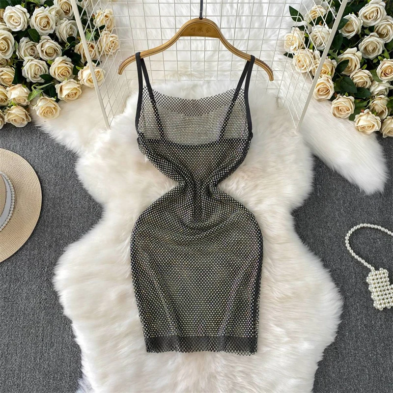 Hochwertige Damenbekleidung Strandmode Urlaub Diamant Sexy Spaghettikleid Damenkleidung Camisole Nachtclub Sommerkleider – Detail 1