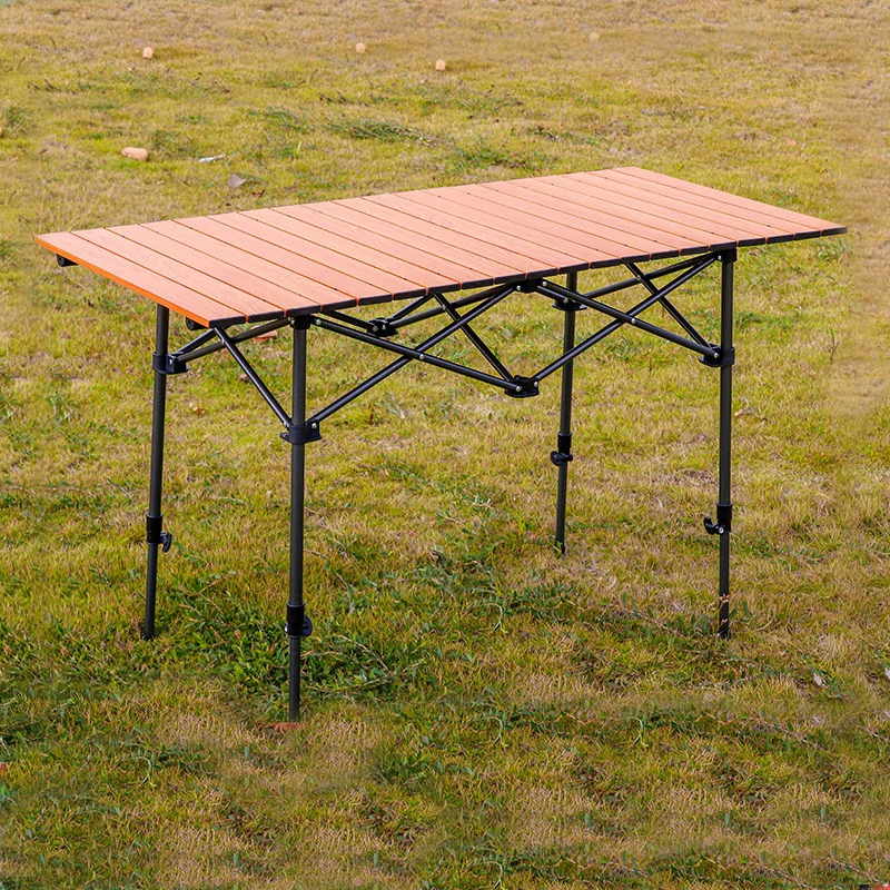 Outdoor Adjustable All-aluminum Alloy Imitation Wood Grain Folding Table Picnic Camping Barbecue Portable Car Liftable Desk