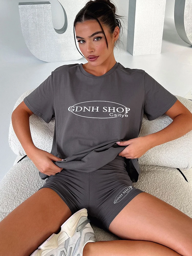 

Nibber Sporty Women 2-Piece Set Daily Letter Print Classic Losses o-Neck Tops+Comfortable Bottoms Simple Matching Leisure Suits