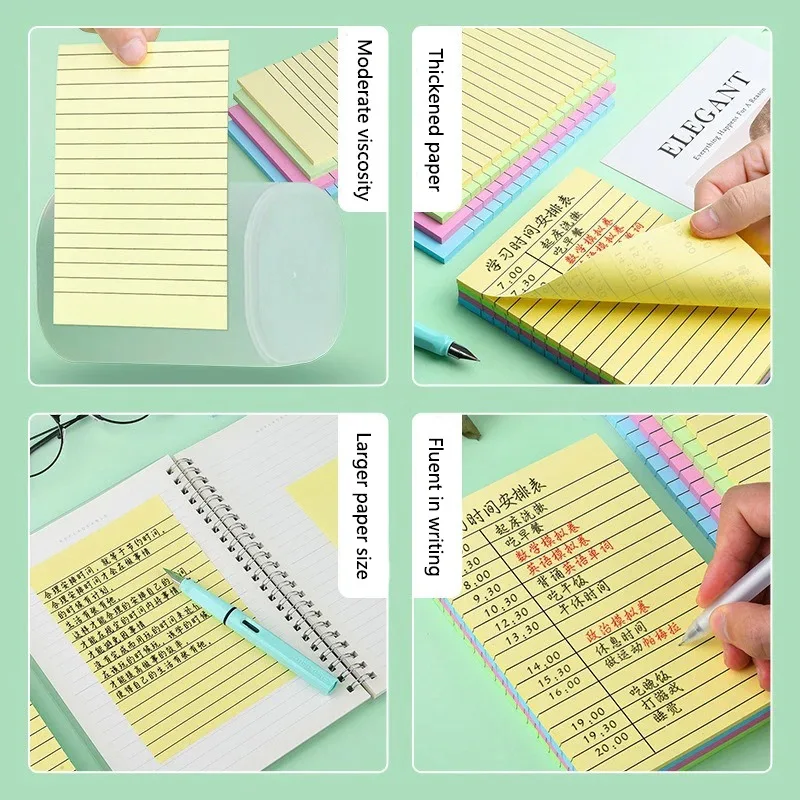 100/200 páginas de línea Horizontal notas adhesivas de tamaño Extra grande cuadernos de papel notas adhesivas de oficina para estudiantes grandes notas adhesivas