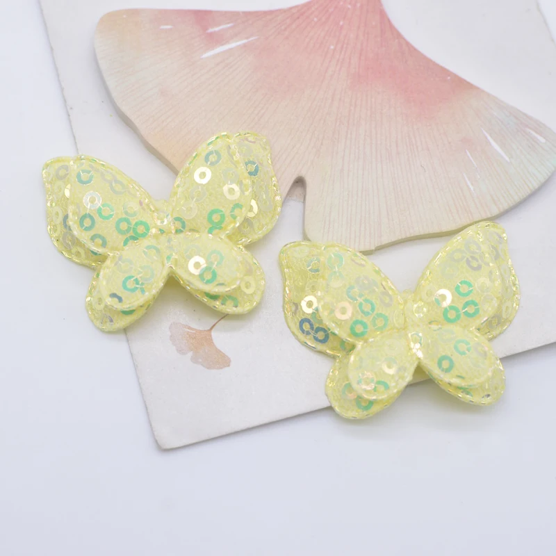 16Pcs 40*32mm Padded Sequins Double Butterfly Appliques for Clothes Hat Shoes Sewing Patches DIY Headwear Hair Clips Bow Decor
