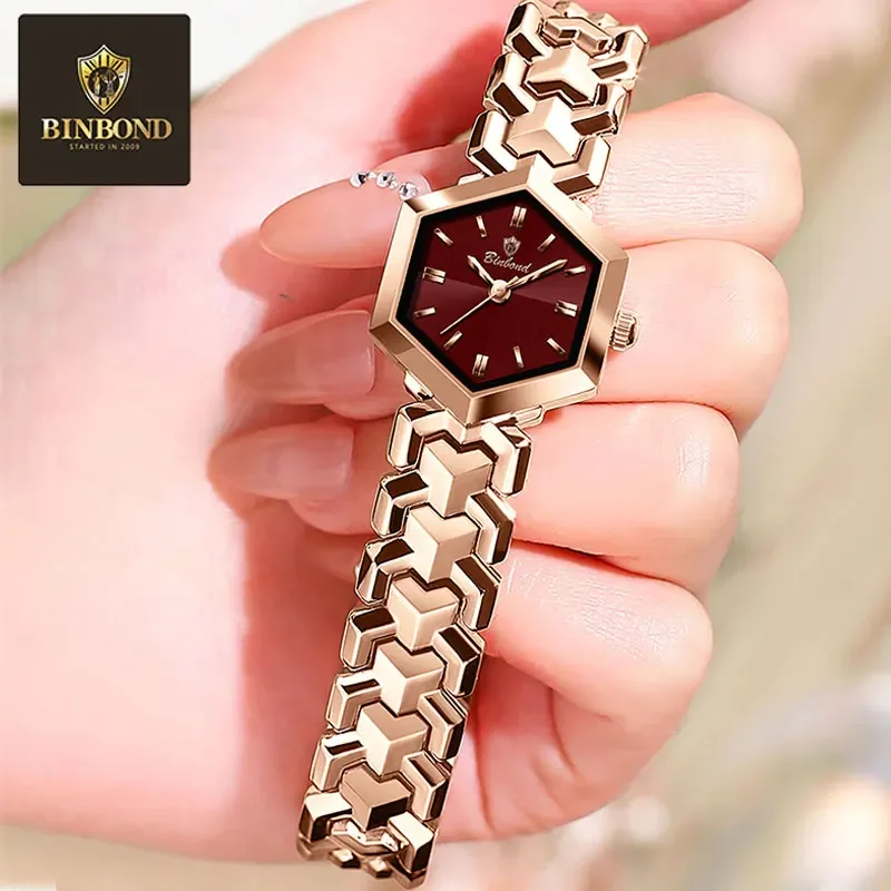 BINBOND ساعة كوارتز نسائية أنيقة موضة المعين مرآة مقاوم للماء ساعة اليد مضيئة الماس الهاتفي الساعات الأصلية للسيدات #3