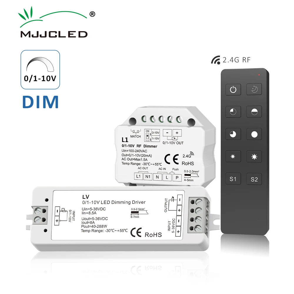 0-10V LED Dimmer Dimming Driver RF2.4G Wireless Remote Brightness Adjustment  Push Switch for Single Color LED Strip Light LV V1