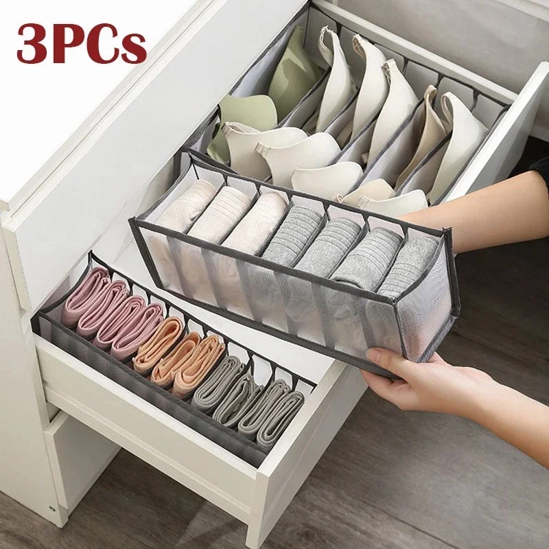 2/3PCs Underwear Drawer Organizer Storage Box Foldable Closet Organizers Drawer Divider Storage Boxes for Underpants Socks Bra