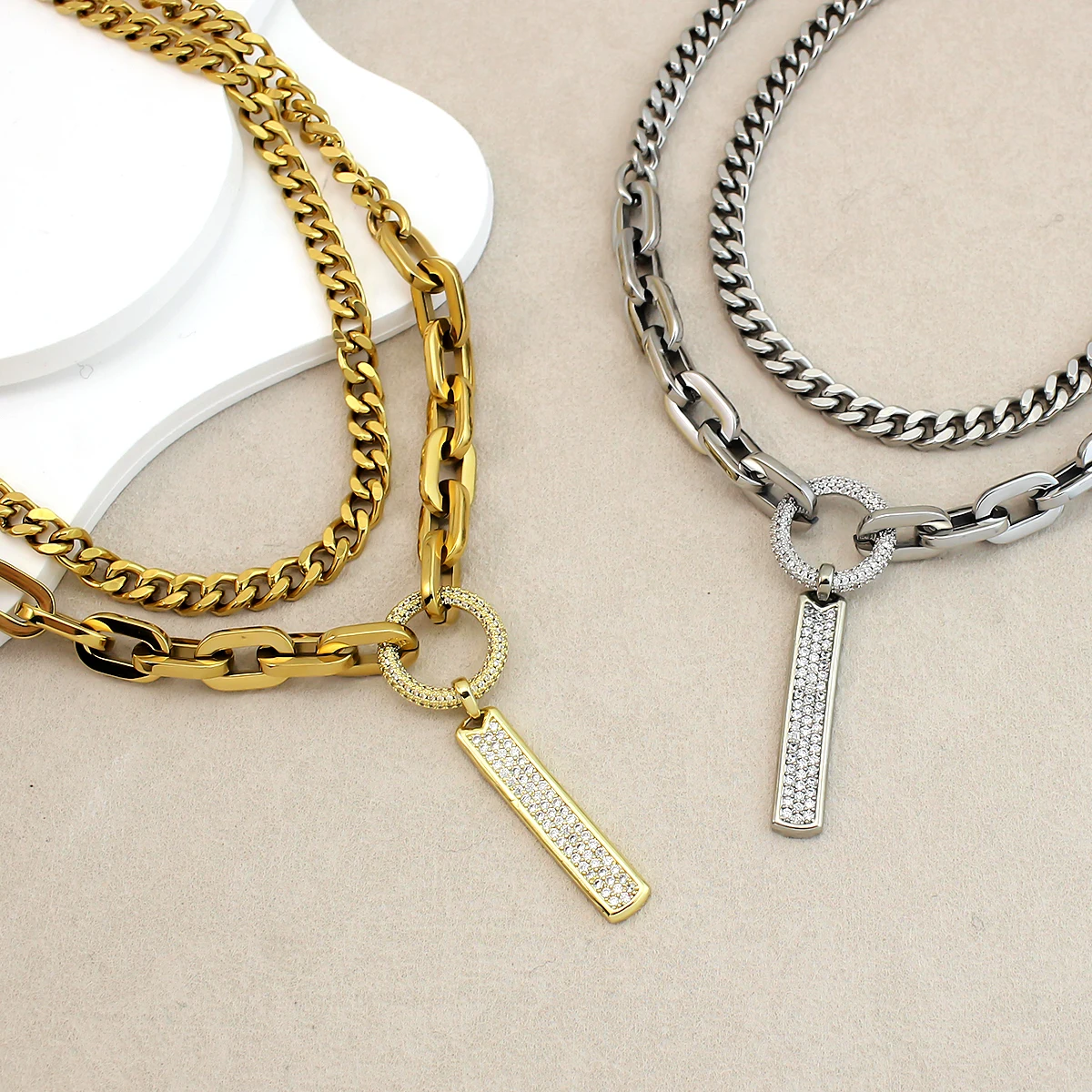

Exquisite Charm Double-layer Necklace with Zircon Pendant Waterproof 18k Gold Plated Stainless Steel Necklaces Jewelry Gifts