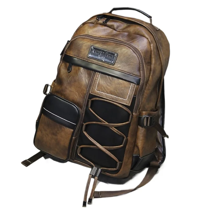 Casual Double Root Burden Reduction Simple Schoolbag Zipper Letter Retro Waterproof Fashion Men's Outdoor European and American