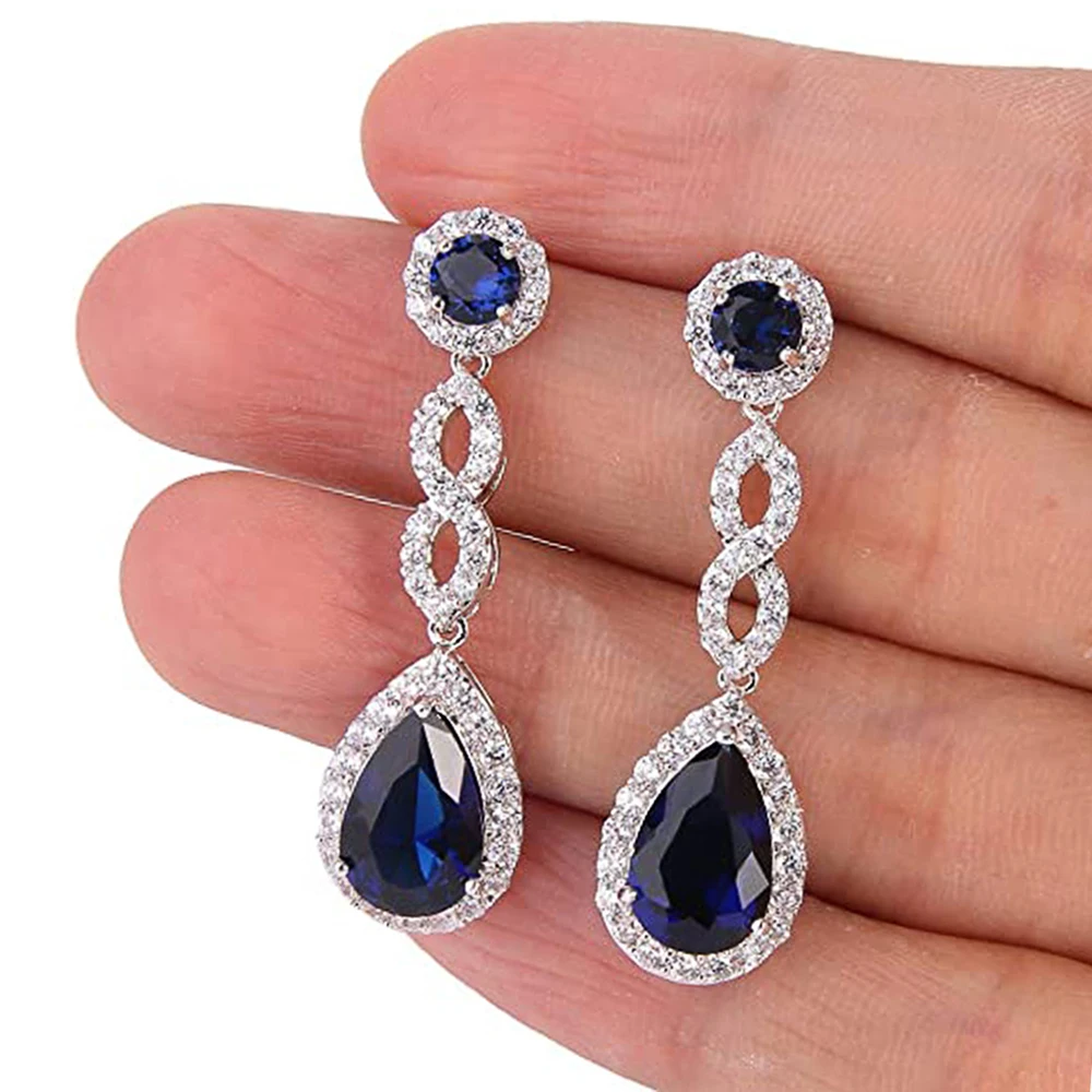 Huitan Gorgeous Blue Cuic Zirconia Dangle Earrings Women Wedding Anniversary Party Elegant Lady's Earrings Fashion Jewelry Gifts