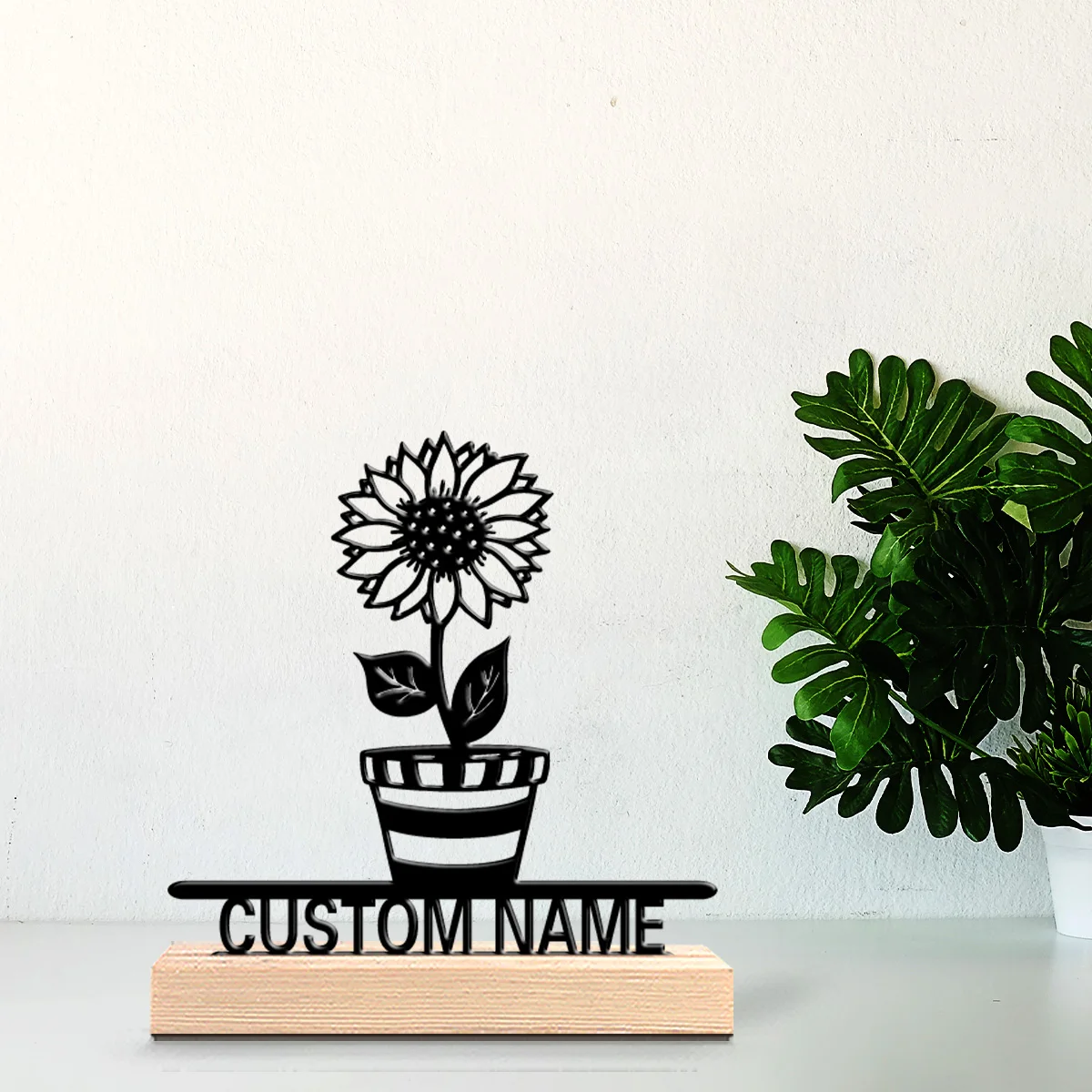 1pc Simple flower Customized Name Metal Statue Metal Ornament Art Crafts With Wood Base Metal Ornament For Children Gifts view 6