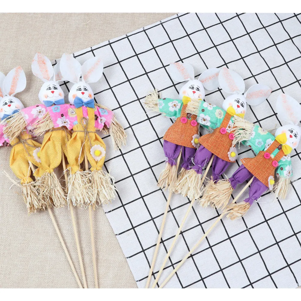 2Pcs Harvest Scarecrow Rabbit Decorative Straw Sculpture Halloween Easter Fall Harvest Thanksgiving Porch Yard Garden Accent