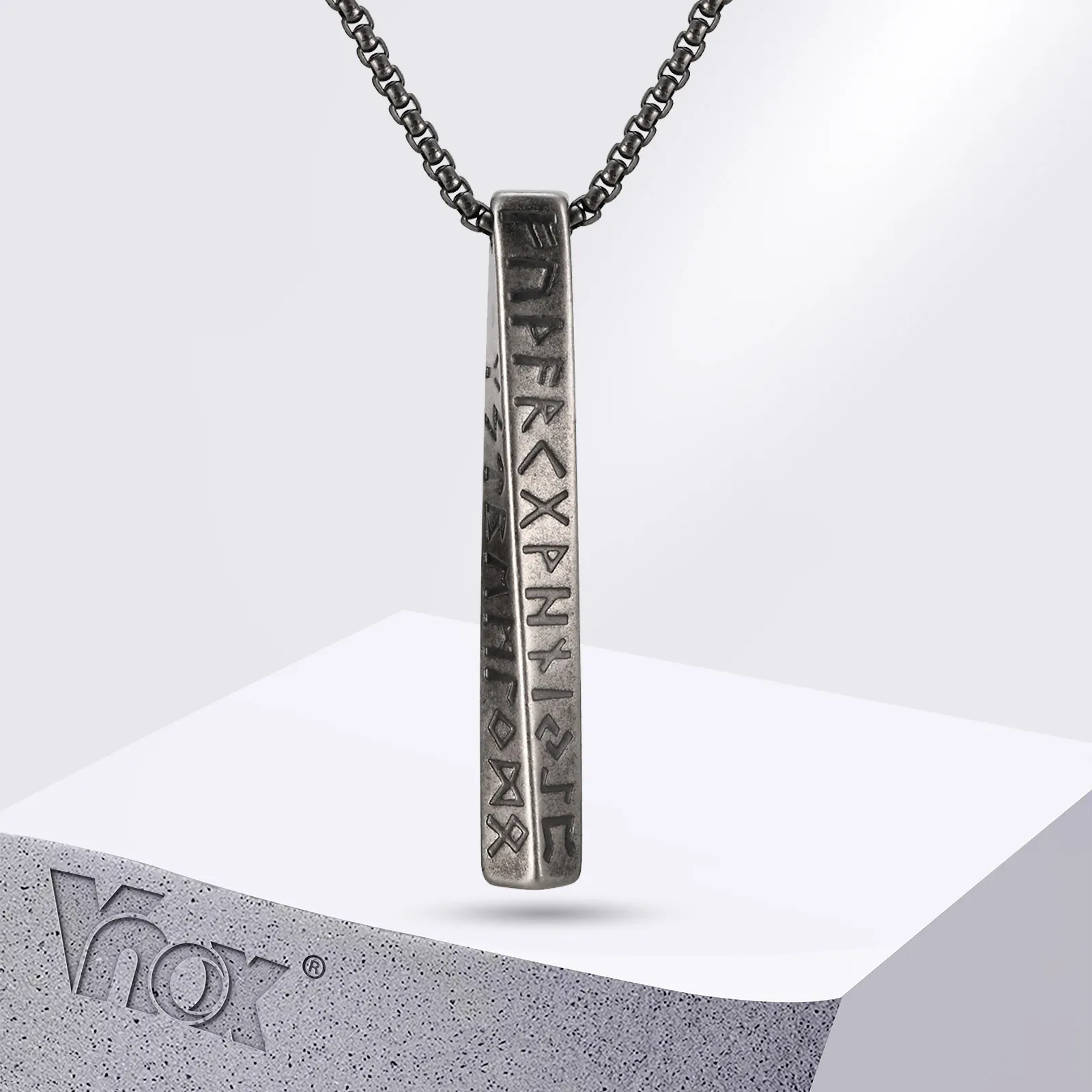 Vnox Viking Runes Valknut Necklaces for Men Boys, Antique Stainless Steel Mobius Bar Pendant Necklaces,Norse Viking Odin Jewelry