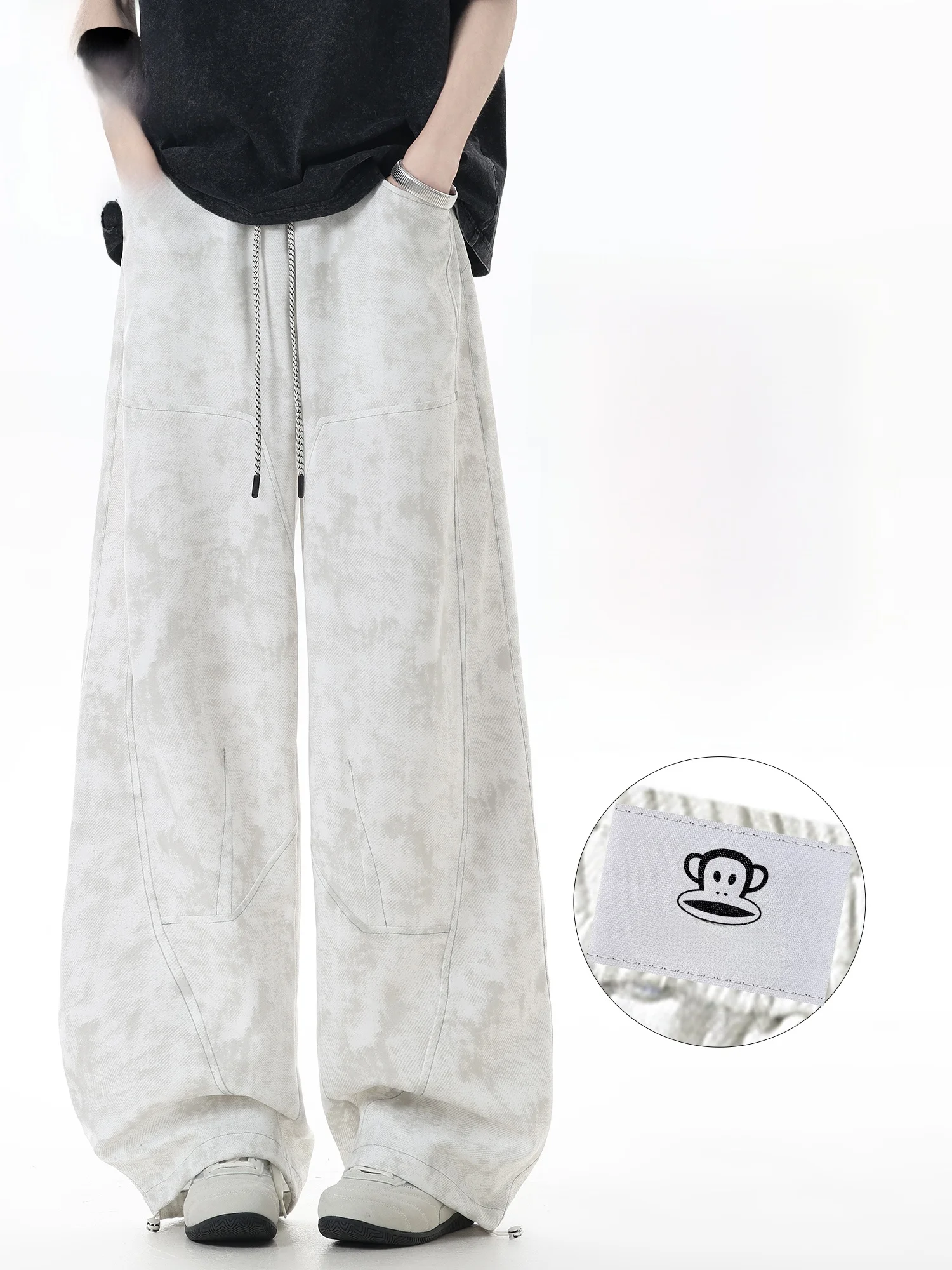 

PaulFrank Spring American Tie Dye Straight Leg Casual Pants Men's Deconstructed Knife Workwear Long Trousers Youth Vitali S...