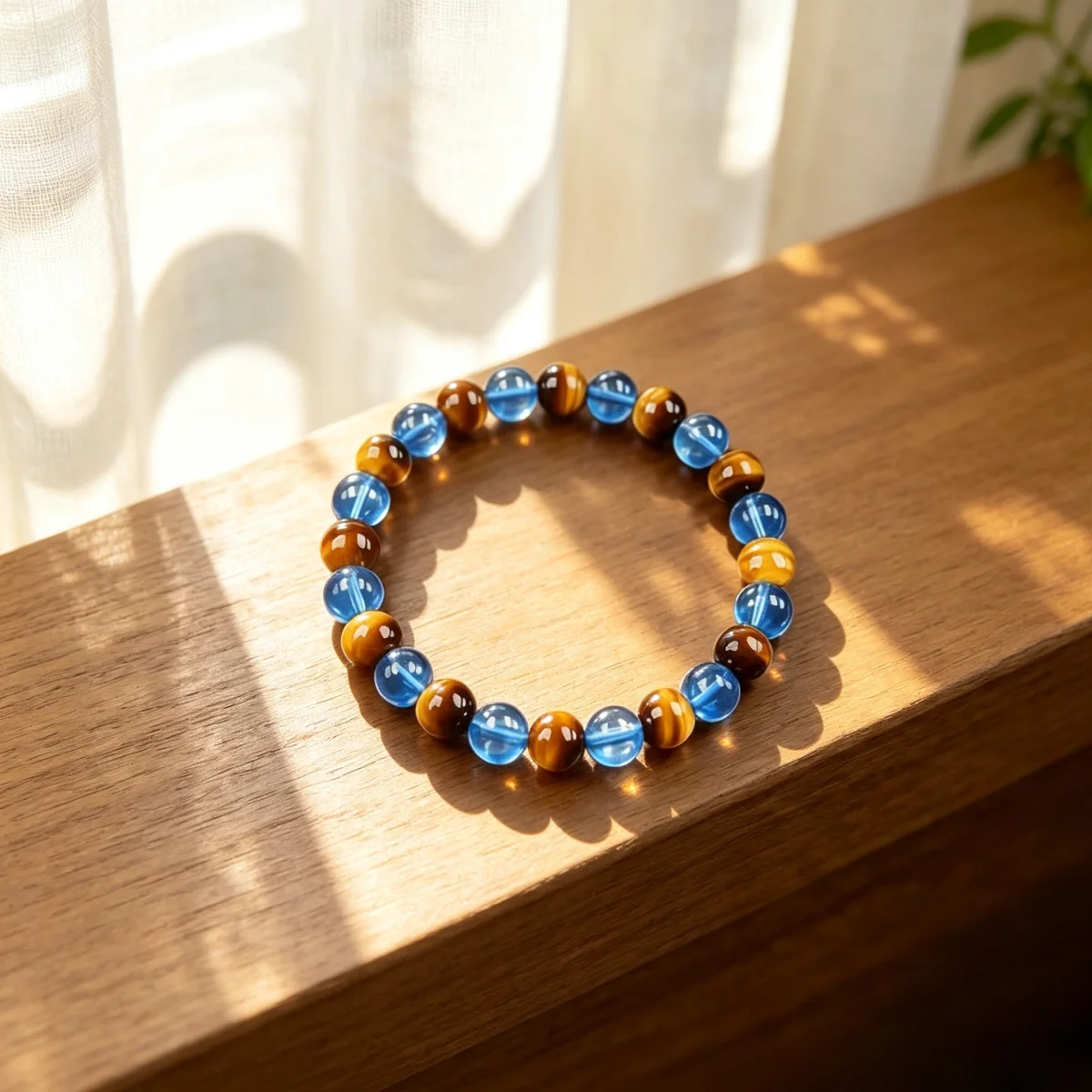 Gelbes Tigerauge Blaues Glasperlen-Armband zur Anziehung von Reichtum, Wohlstand und Glück, Energie-Kristall-Armband, Unisex-Geschenk-Schmuck – Detail 5