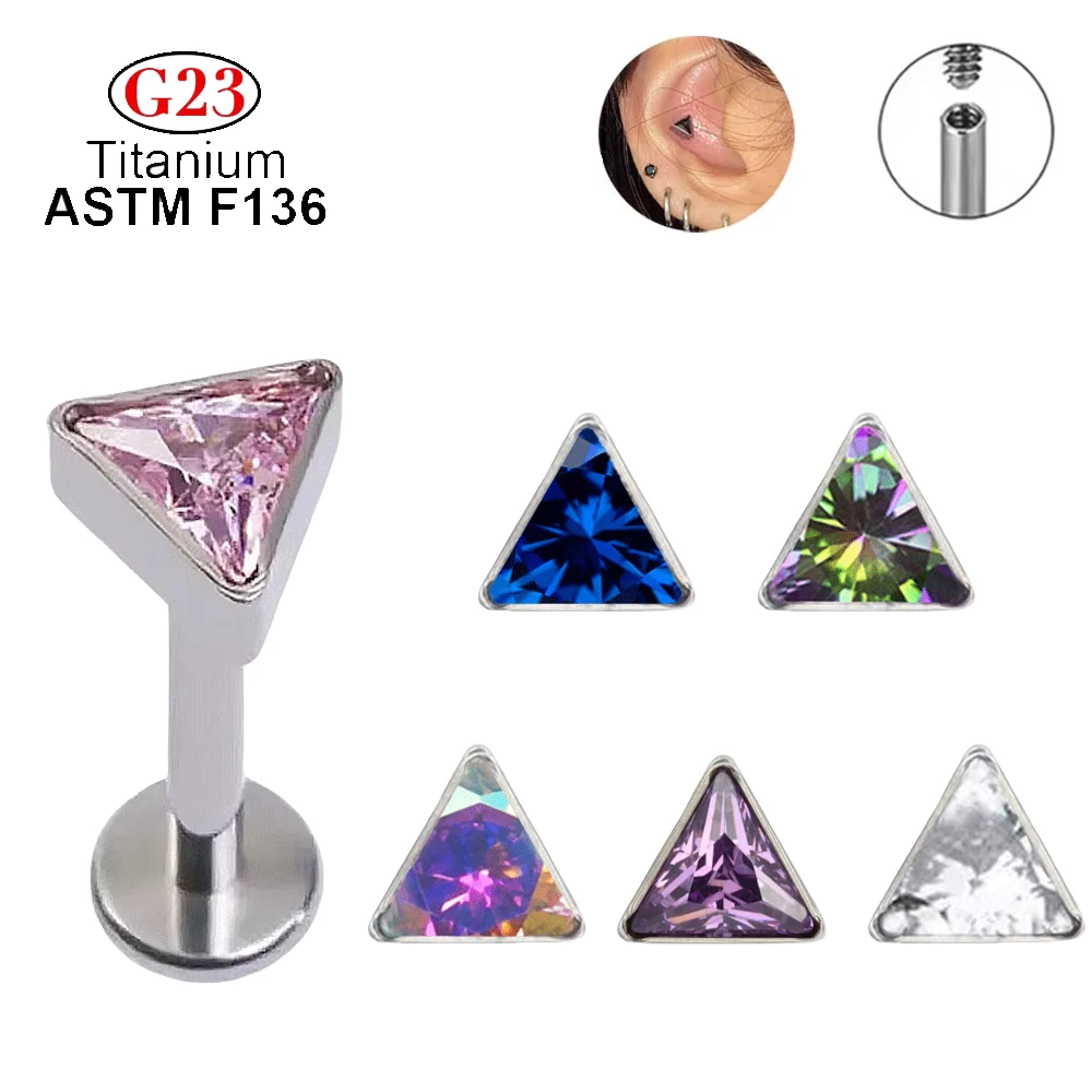 

G23 Titanium Piercing Jewelry 16G Nose PIERC 5A zircon Triangle Earrings Cochlear Rings Cartilage Helix Studs Body Jewelry