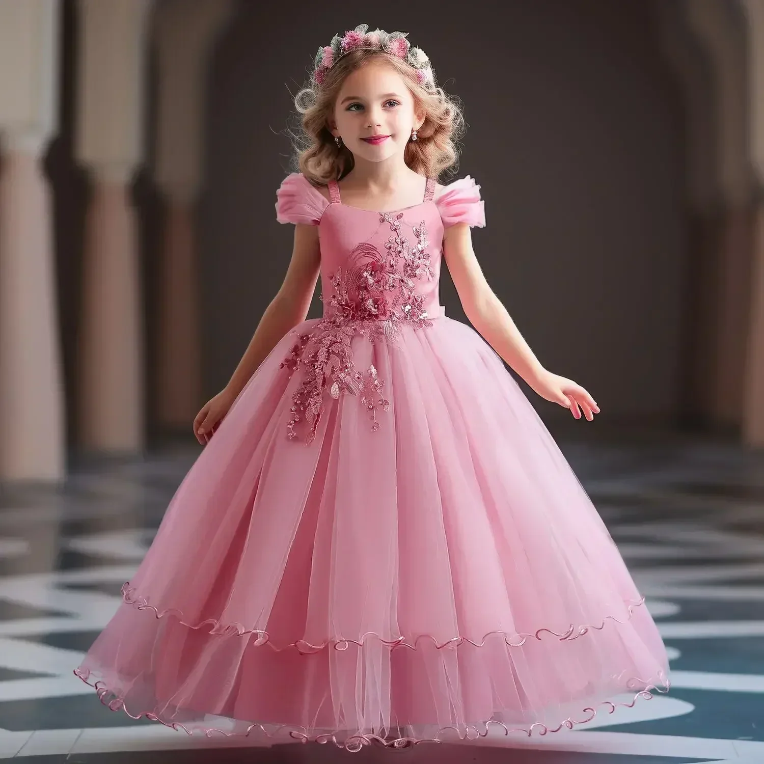 Teen Flower Girl Dress Bridesmaid Ceremony Princess Party Prom Dressees Lace Evening Long Kids Pageant Wedding Ball Gown Vestido