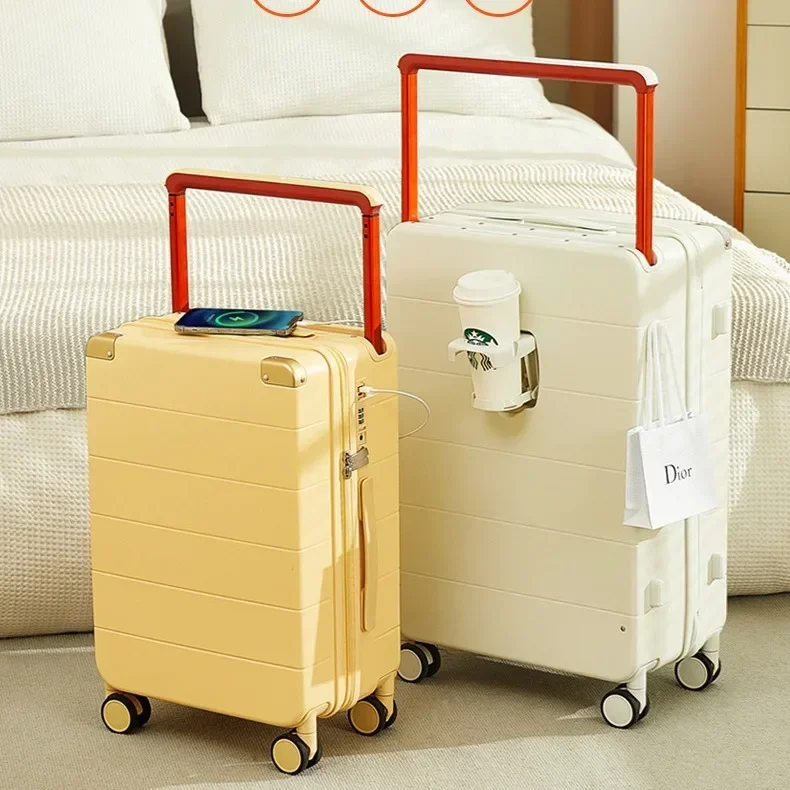 Multifunctionele trolley kofferbagage Brede trolleykoffer Grote capaciteit studentenbagage Oplaadbare reiskoffer Unisex kofferbak