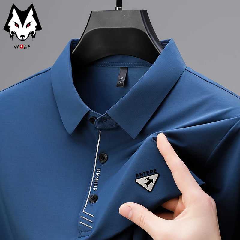 Nieuw zakelijk casual herenshirt met korte mouwen en badge effen kleur poloshirt modieus ademend comfortabel veelzijdig top