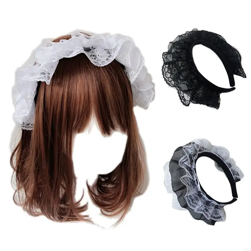 

K3KF Girls Lace Hair Hoop with Multilayer Lace Headdress Maid Headpiece Anime Gothic Cosplay Headband