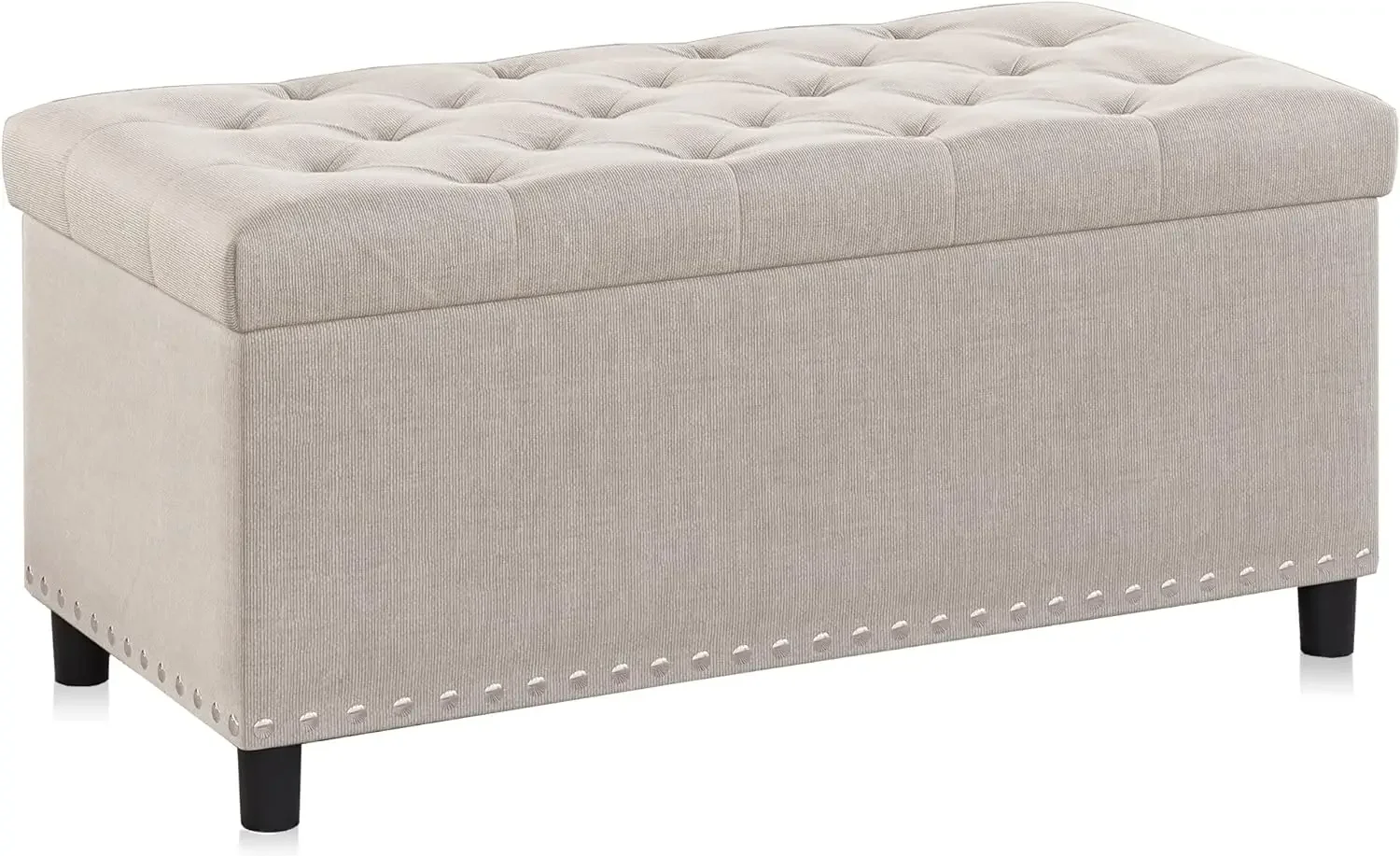 

35 Inch Button-Tufted Ottoman Linen Storage Bench with Safety Close Hinge for Living Room, Entryway, Hallway, Foot Rest,