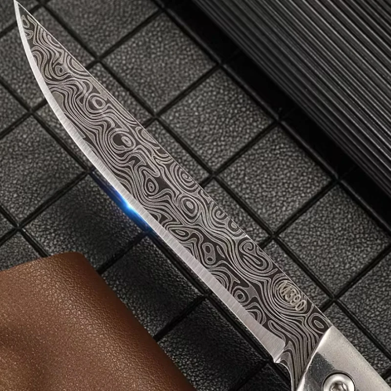 Damascus Pattern Folding Knife Multi-purpose Outdoor Camping Stainless Steel Folding Knife with Height Hardness