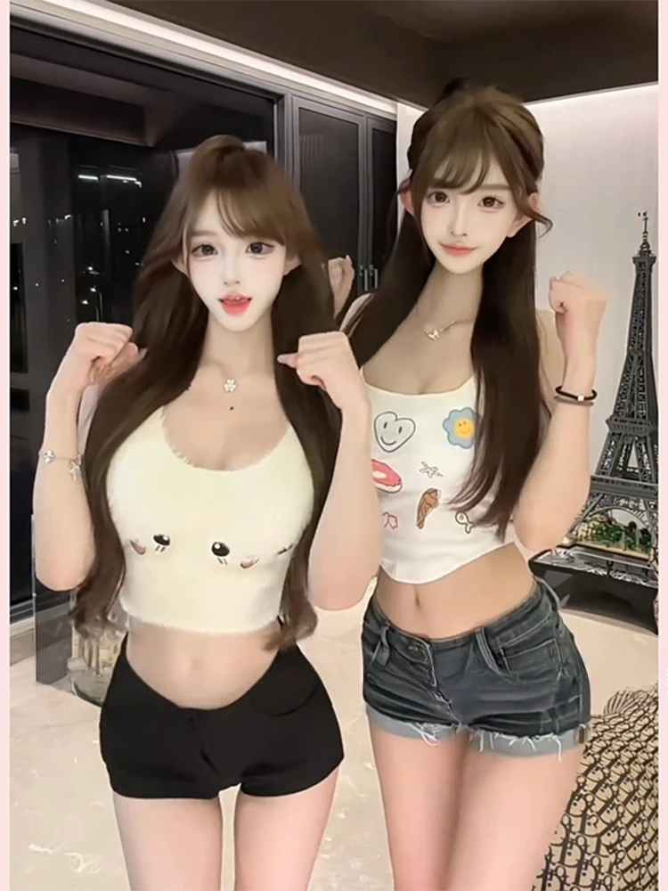 Aussie favoriete Lolita zoete pluizige haltertop, meisjes cami uit één stuk met ingebouwde bh, schattige pluche gewatteerde crop top MOYISU sexy T