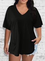 Plus Size Women's V-Neck Short Sleeve Casual T-Shirt with Front Pockets Comfortable and Stylish Top 6