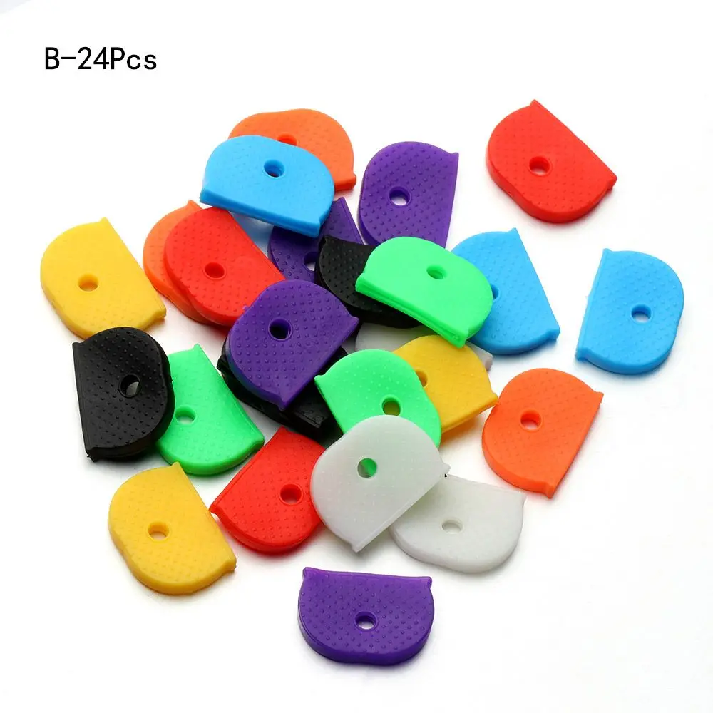 12/24/32pcs Elastic Silicone Multicolor Label Topper Key Holder Key Cap Covers Key Identifier Keyring Rings