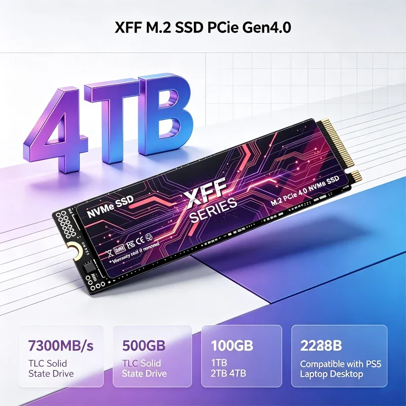 XFF NVMe M.2 SSD PCIe Gen4.0 X4 7300MB/s Transfer Speed TLC Solid State Drive 500GB-4TB Compatible with PS5 Laptop Desktop