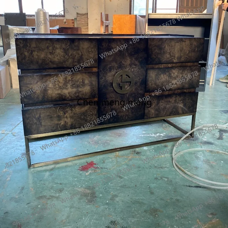 

Light luxury living room retro entrance dining side cabinet locker bronze stainless steel decorative cabinet
