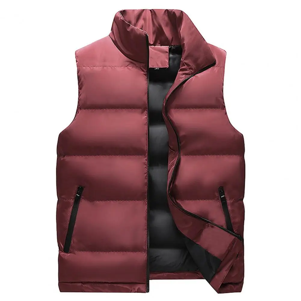 Men Waistcoat Thick Padded Cotton Vest Windproof Sleeveless Winter Outderwear Neck Protection Zipper Cardigan Men Winter Coat