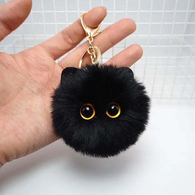 Cute Blush Black Briquette Keychain Stuffed Animal Backpack Charms for Women Black Cats Key Ring Gift for Women Girl