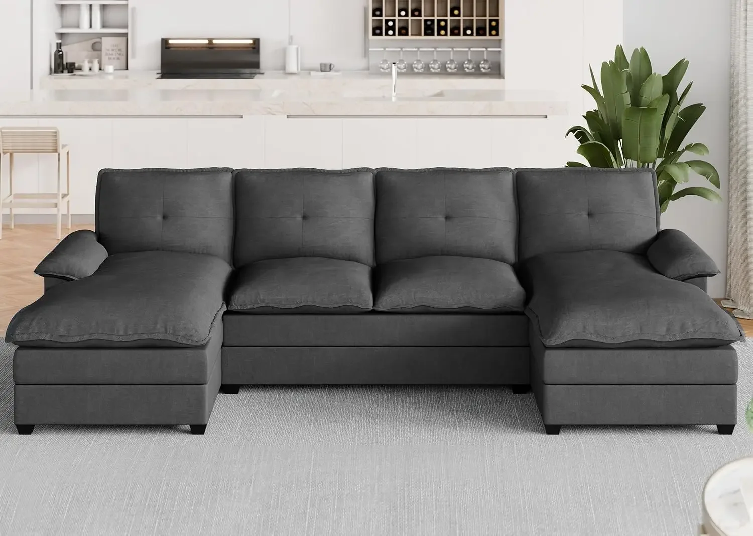 Meilocar Sofagarnitur für das Wohnzimmer, U-förmige Couch, 110 Zoll Sofagarnitur, 4-Sitzer großes Sofa mit doppelter breiter Chaiselongue und