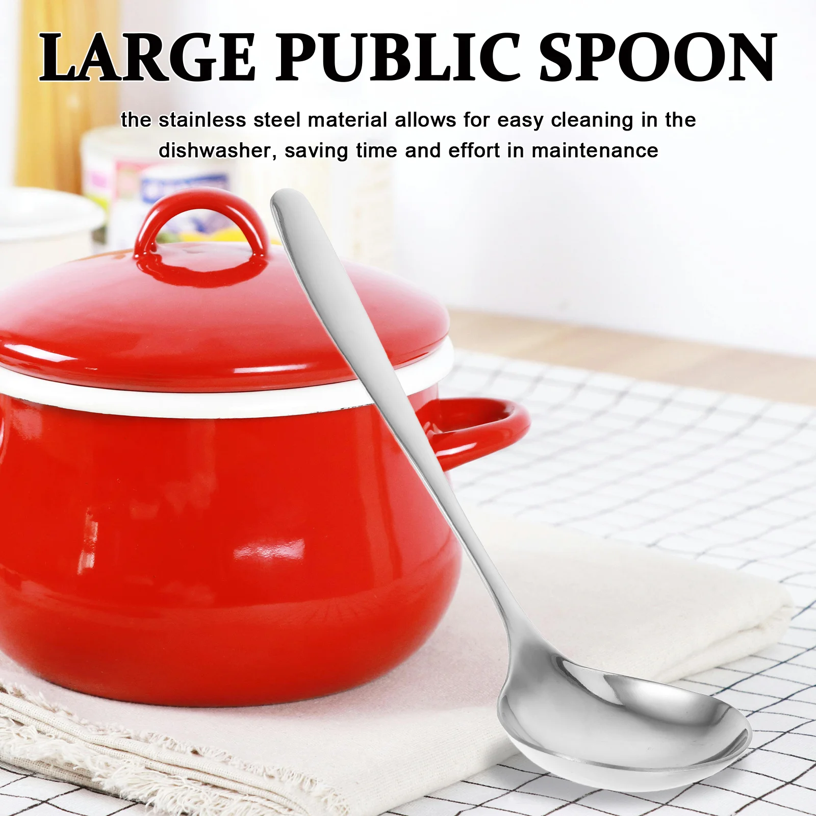 

304 Stainless Steel Large Public Serving Spoon Buffet Catering Kitchen Soup Ladle Extended Handle Dishwasher Safe